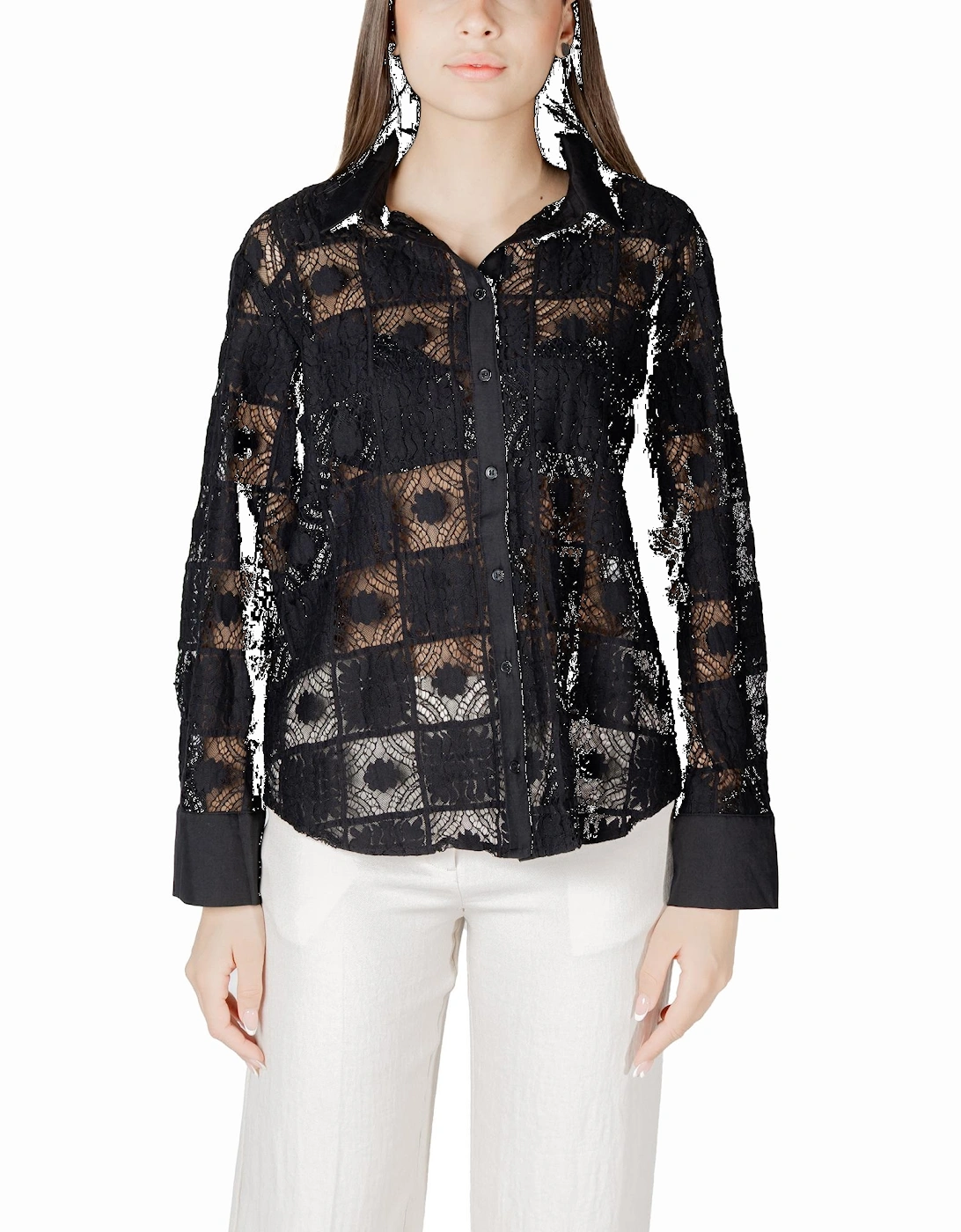 Long Sleeve Button-Up Blouse Women - Black, 4 of 3