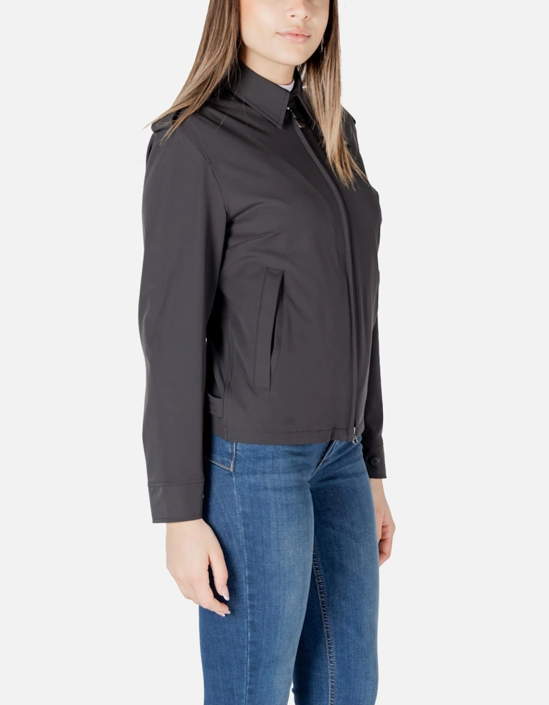 Classic Round Neck Zip-Up Jacket Women - Black Jackets