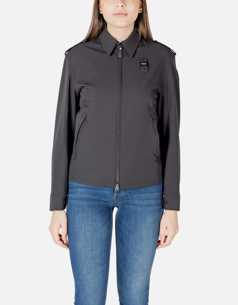 Classic Round Neck Zip-Up Jacket Women - Black Jackets
