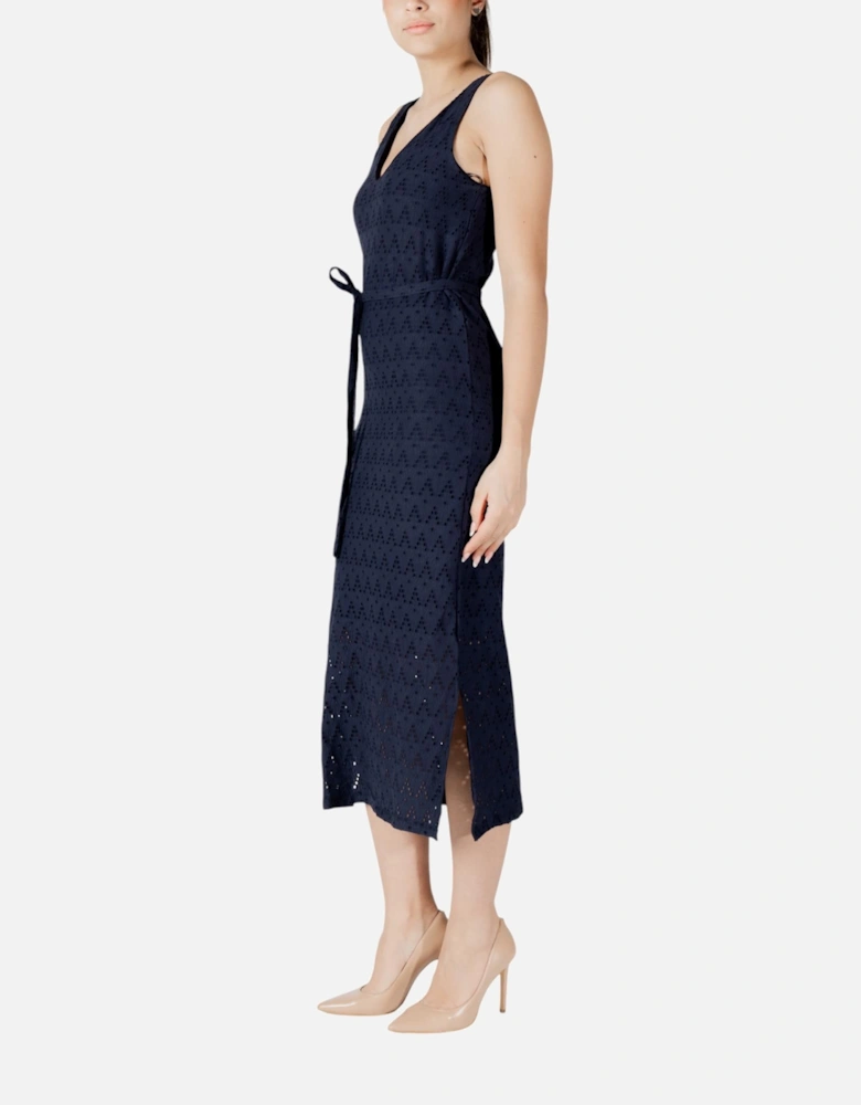 Sleeveless V-Neck Dress with Belt Women - Blue Dresses