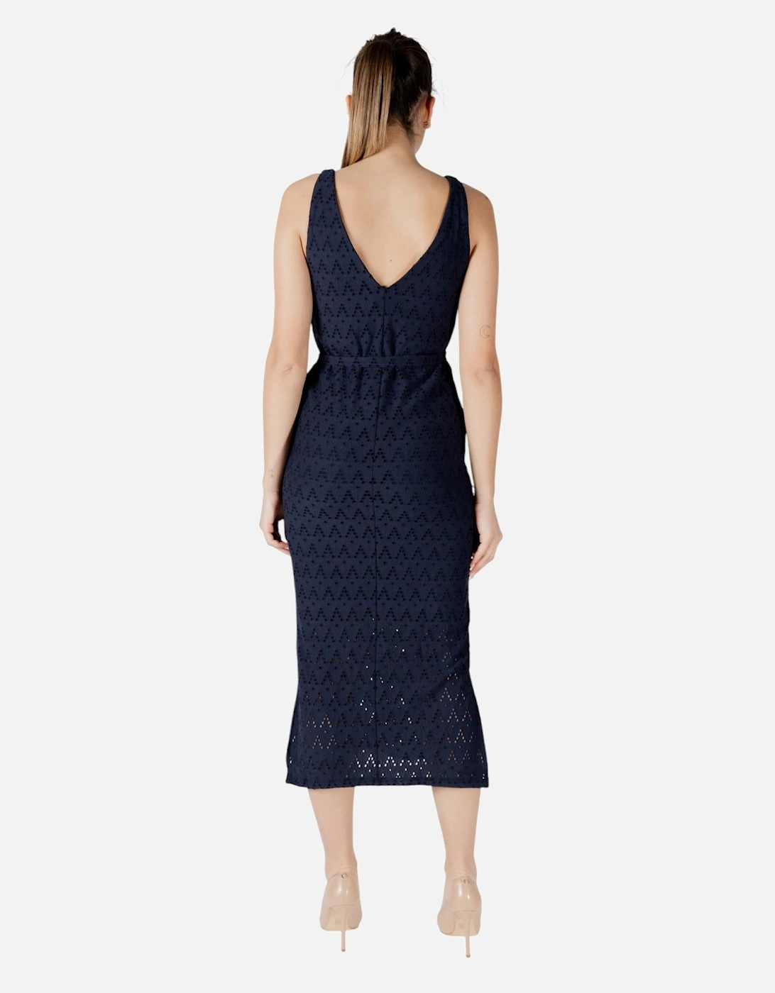 Sleeveless V-Neck Dress with Belt Women - Blue Dresses