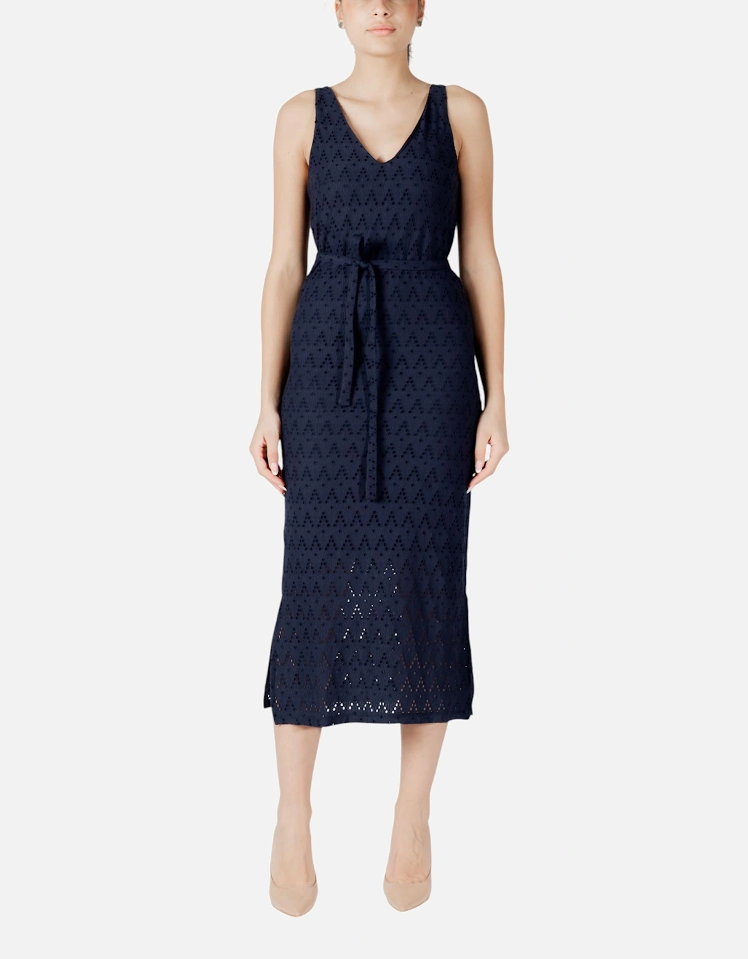 Sleeveless V-Neck Dress with Belt Women - Blue Dresses, 4 of 3