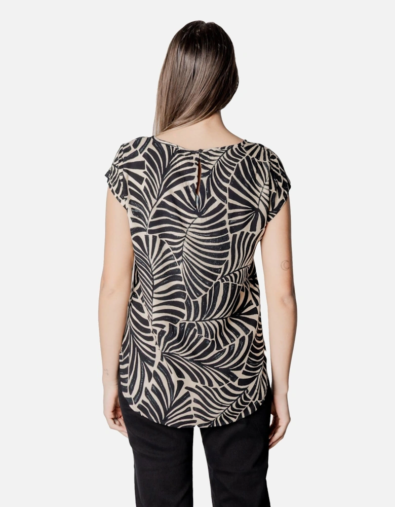 Floral Short Sleeve Round Neck Blouse Women - Beige