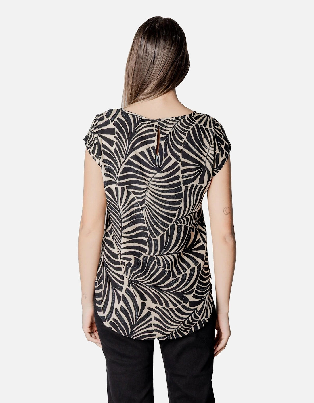Floral Short Sleeve Round Neck Blouse Women - Beige