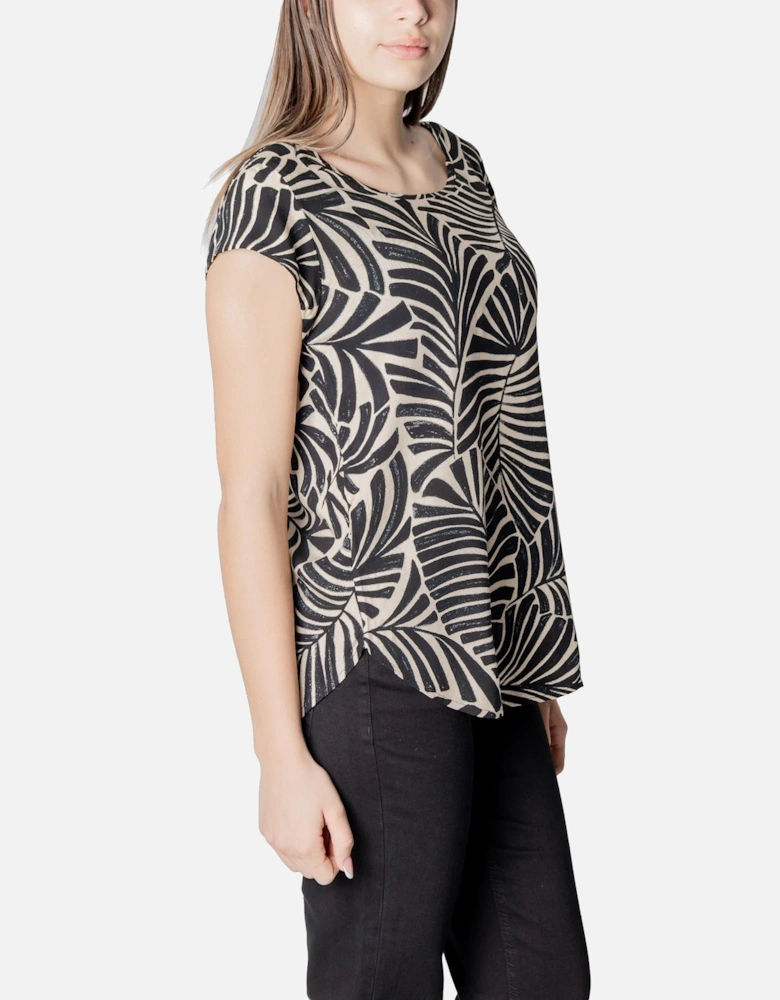 Floral Short Sleeve Round Neck Blouse Women - Beige