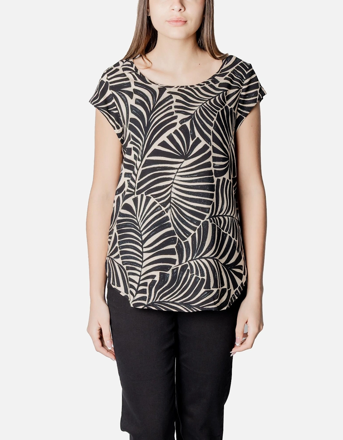 Floral Short Sleeve Round Neck Blouse Women - Beige, 4 of 3