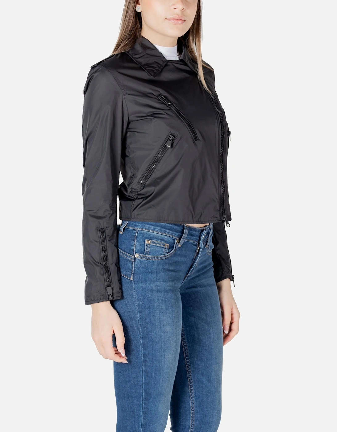 Womens Side Zip Classic Collar Jacket - Black Jackets