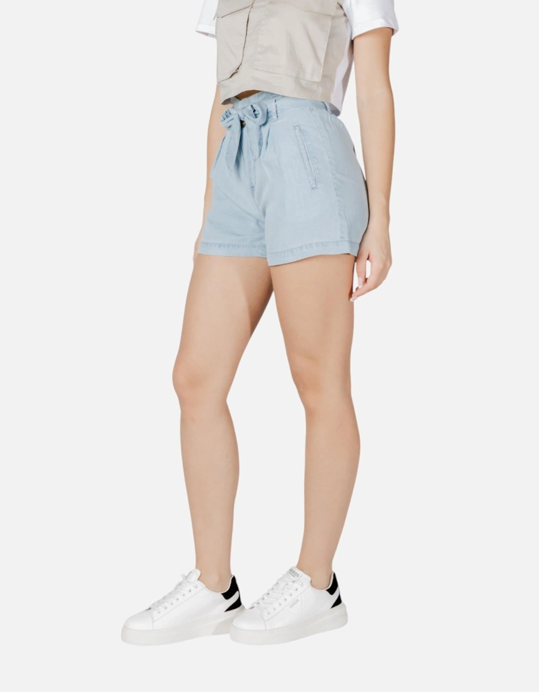 Belted Lyocell Shorts with Front Pockets Women - Light Blue