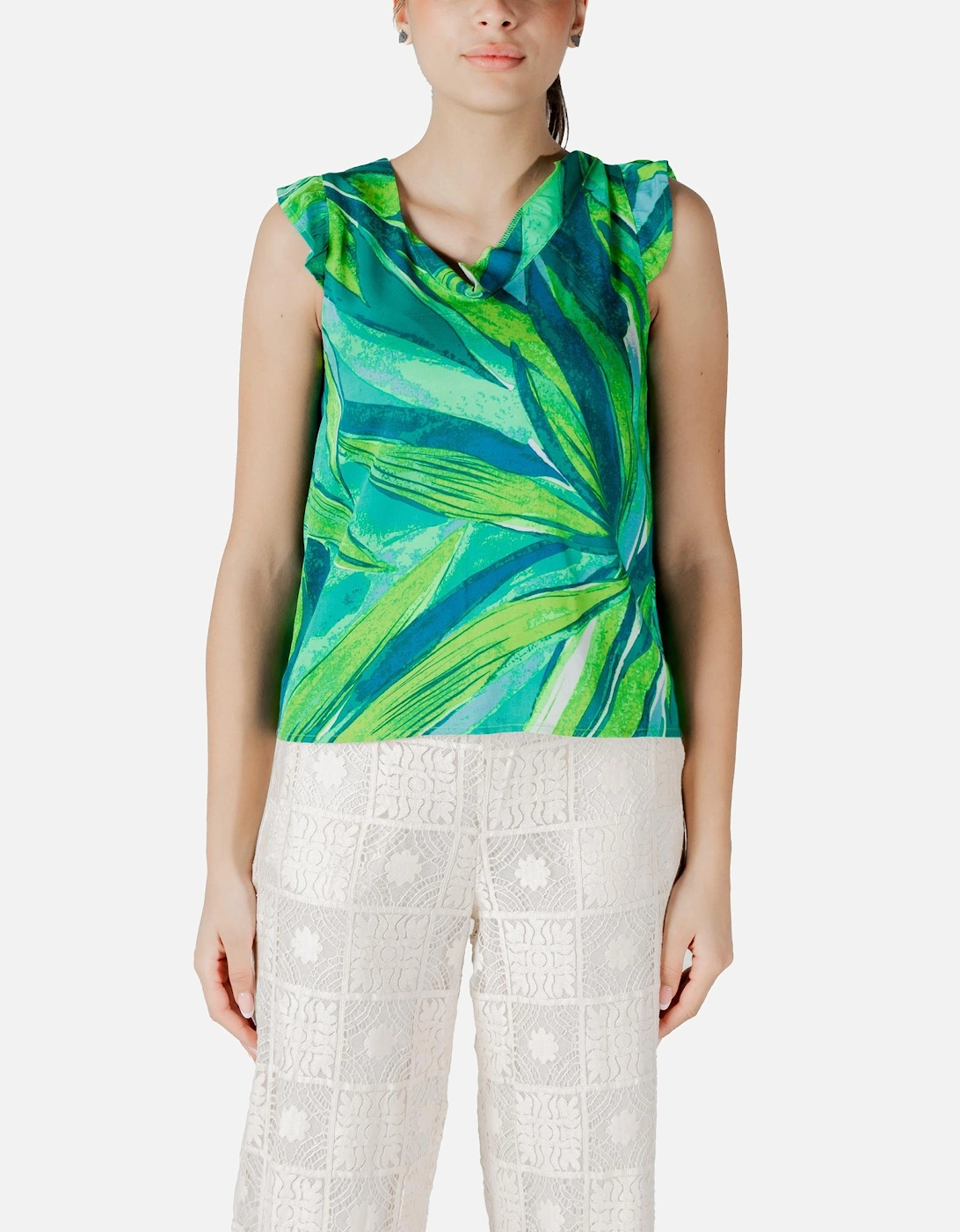 Floral Sleeveless Round Neck Top Women - Green, 4 of 3
