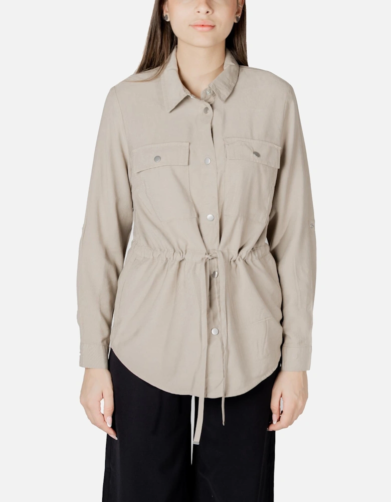 Classic Long Sleeve Blazer with Front Pockets Women - Beige