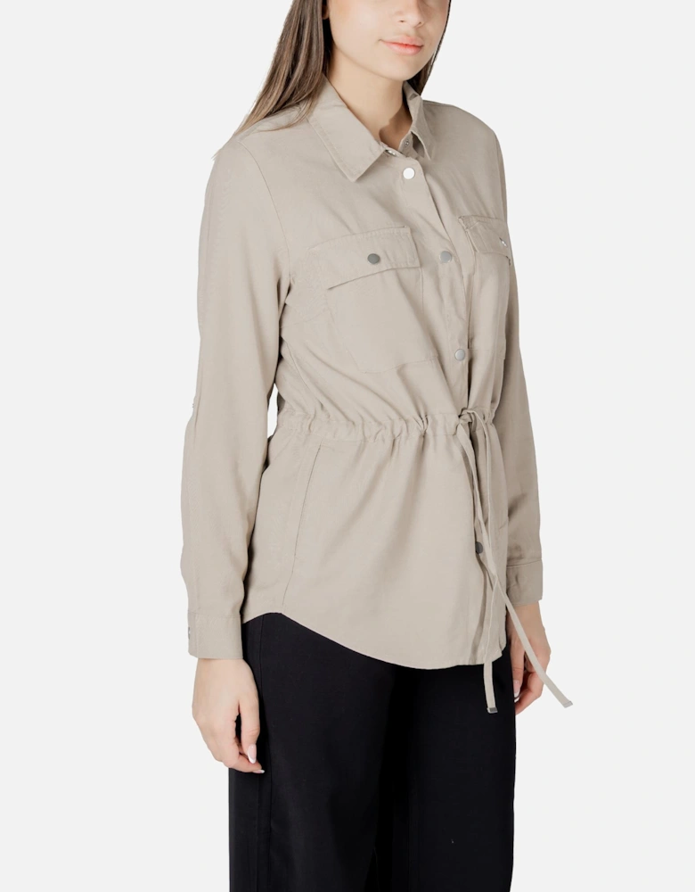 Classic Long Sleeve Blazer with Front Pockets Women - Beige