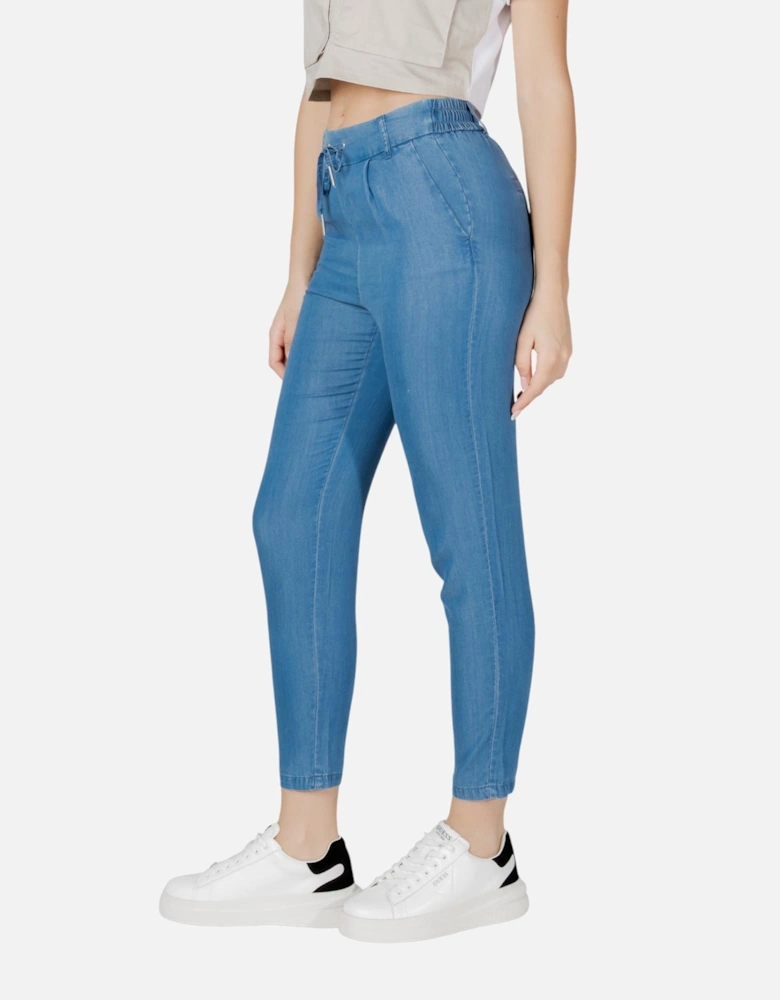 Lace-Up Lyocell Trousers with Pockets Women - Light Blue