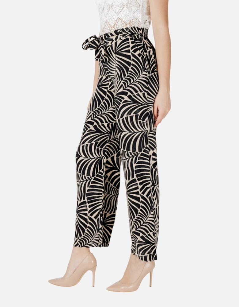 Printed Viscose Trousers with Lace Fastening Women - Black