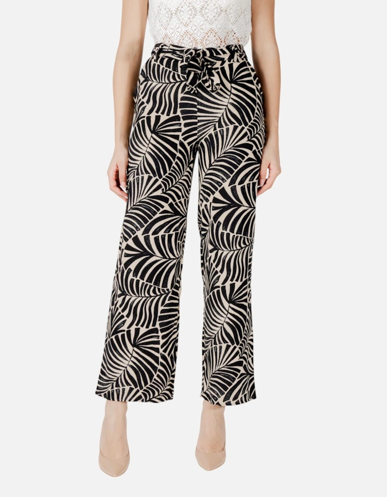 Printed Viscose Trousers with Lace Fastening Women - Black