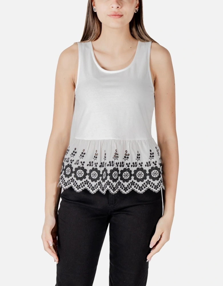 Round Neck Strapped Cotton Top Women - White