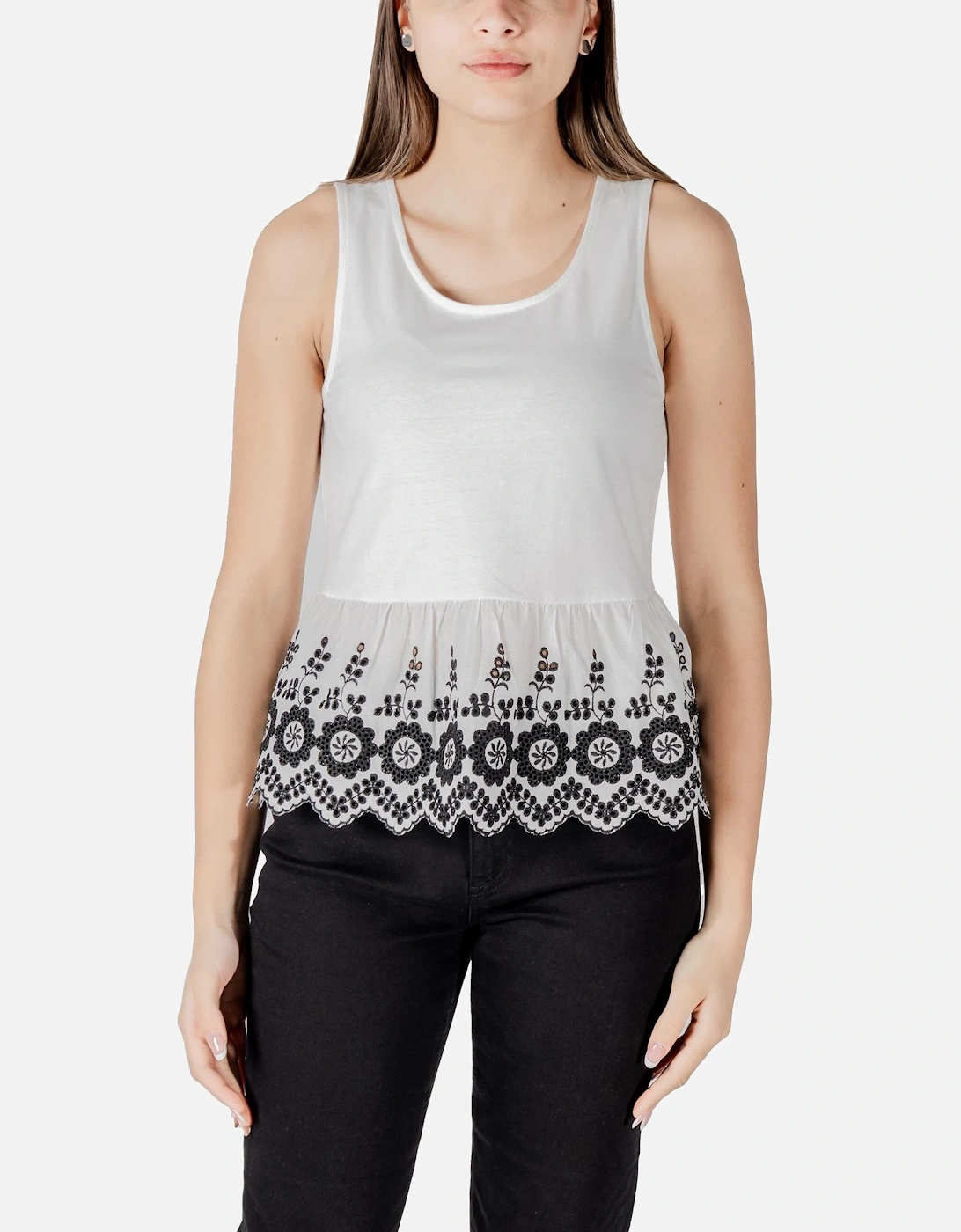 Round Neck Strapped Cotton Top Women - White, 4 of 3