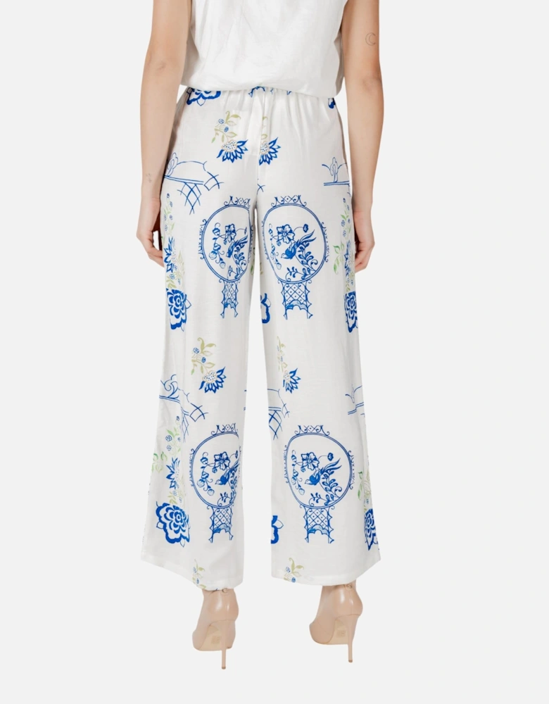 Printed Lace-Up Trousers with Front Pockets Women - White