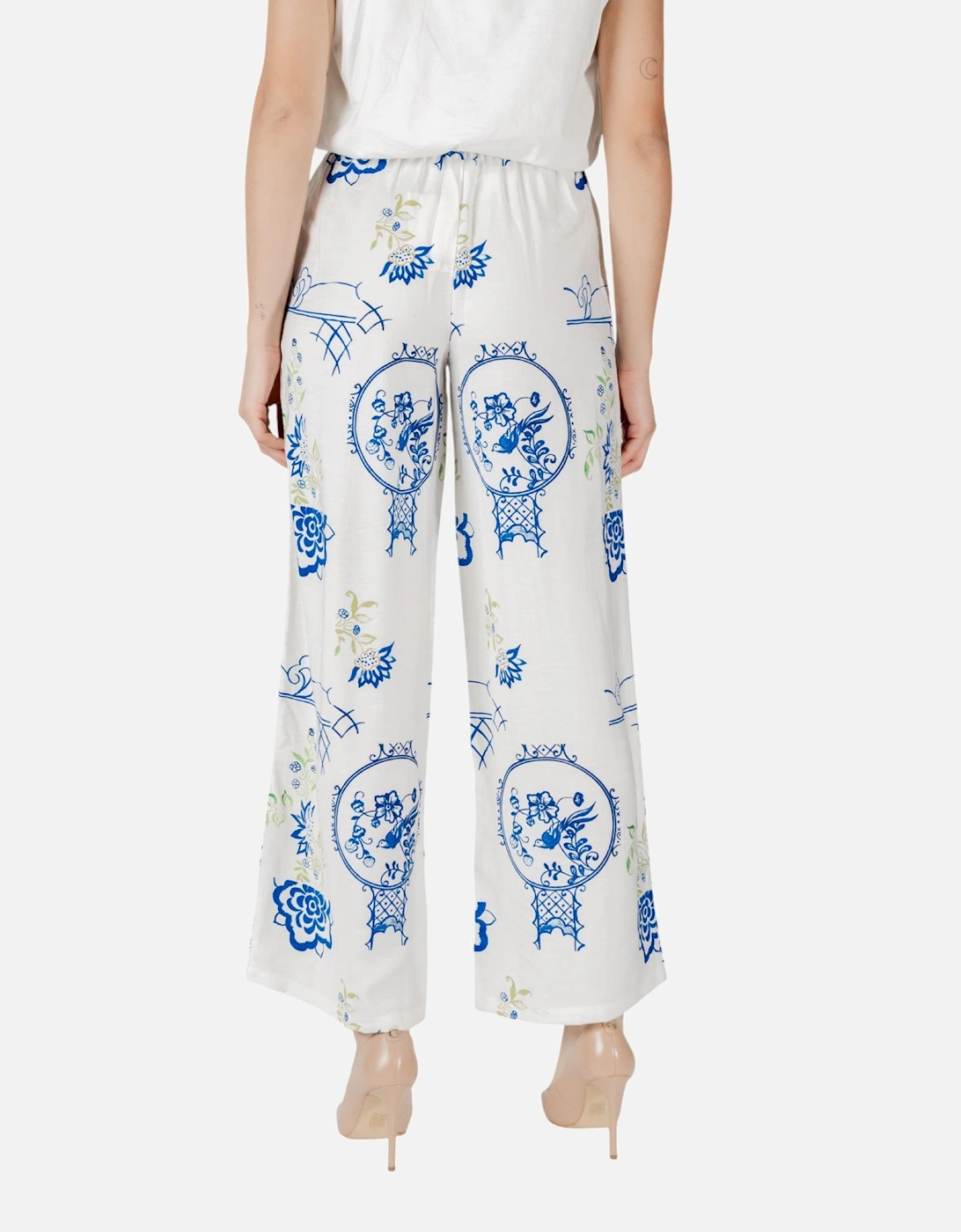 Printed Lace-Up Trousers with Front Pockets Women - White
