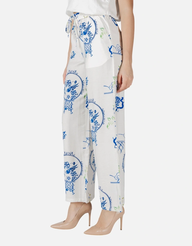 Printed Lace-Up Trousers with Front Pockets Women - White