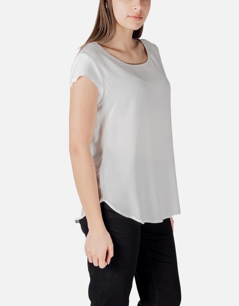 Short Sleeve Round Neck Blouse Women - White