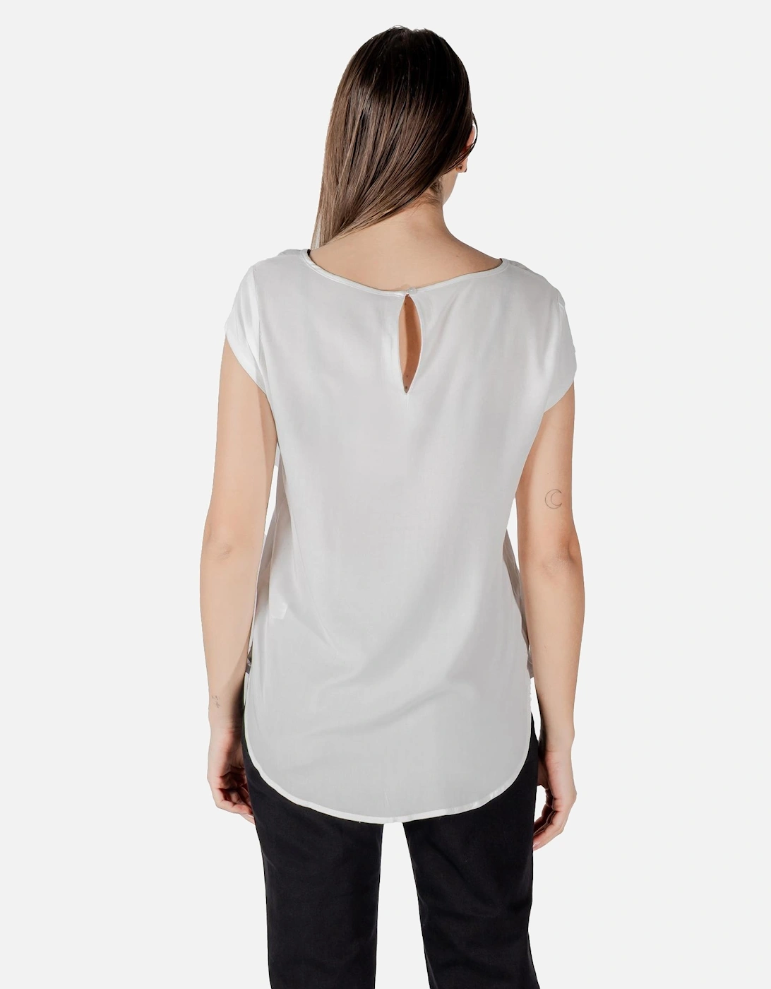 Short Sleeve Round Neck Blouse Women - White
