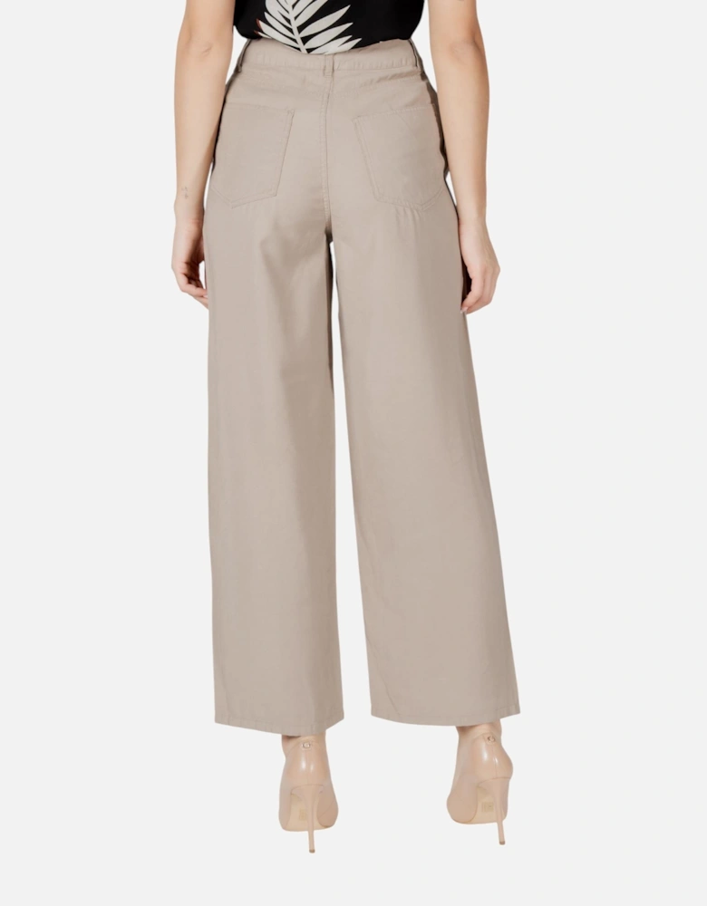 Zip and Button Trousers with Pockets Women - Beige