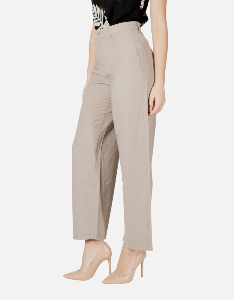 Zip and Button Trousers with Pockets Women - Beige