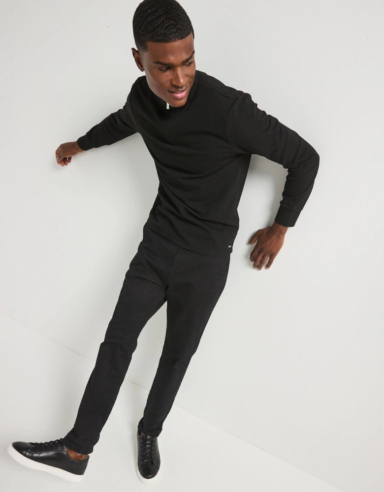 Slim Fit Smart Pique 1/2 Zip Sweat Top - Black