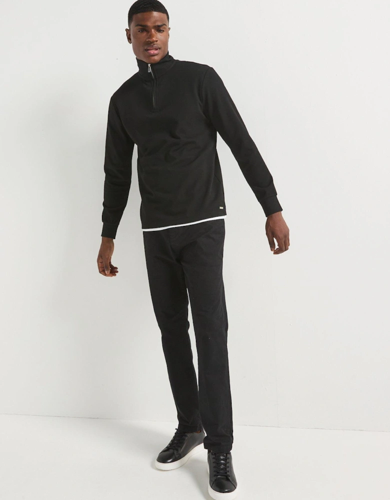 Slim Fit Smart Pique 1/2 Zip Sweat Top - Black