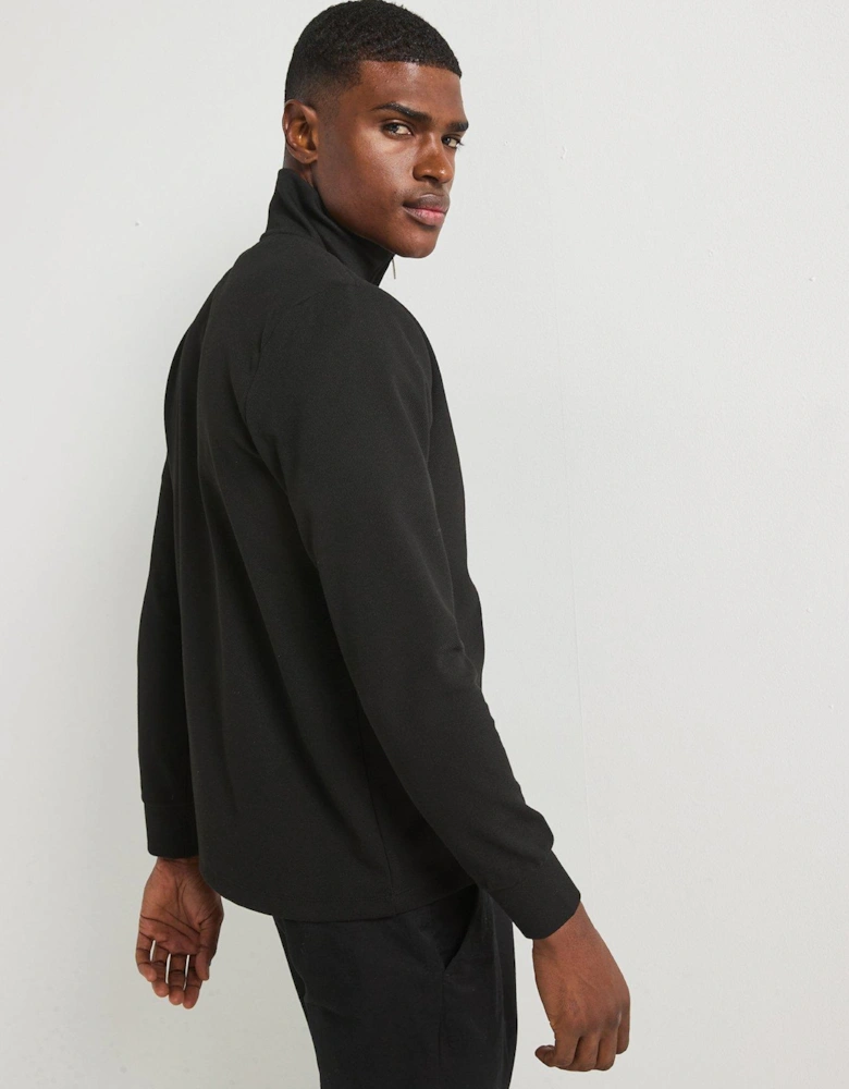 Slim Fit Smart Pique 1/2 Zip Sweat Top - Black
