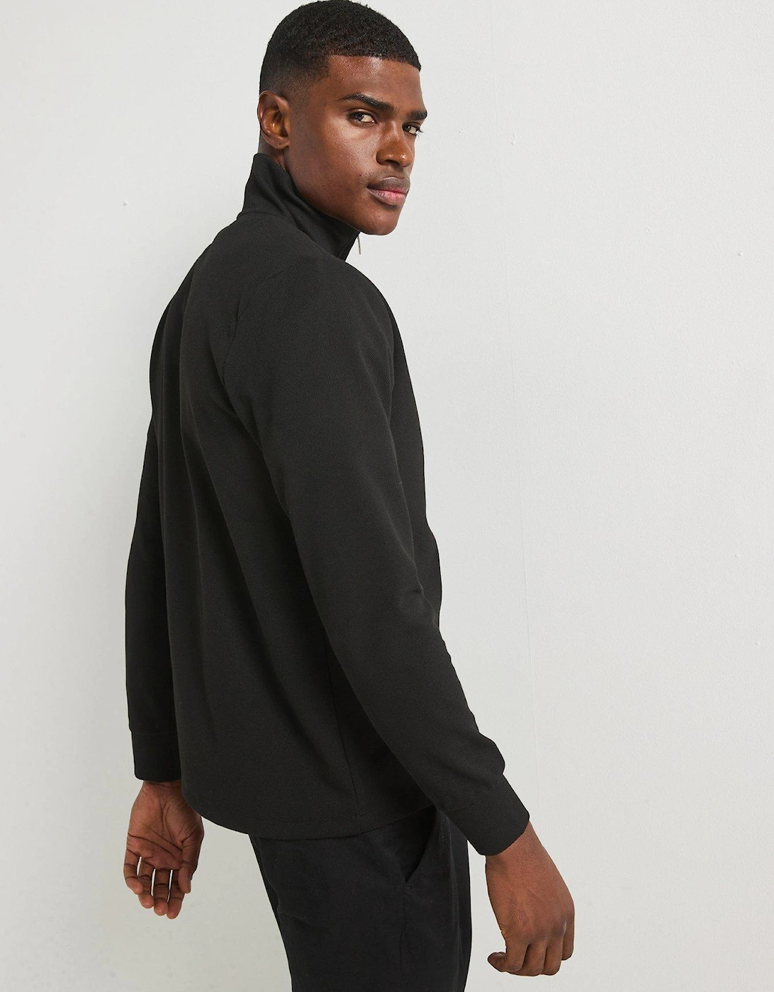 Slim Fit Smart Pique 1/2 Zip Sweat Top - Black