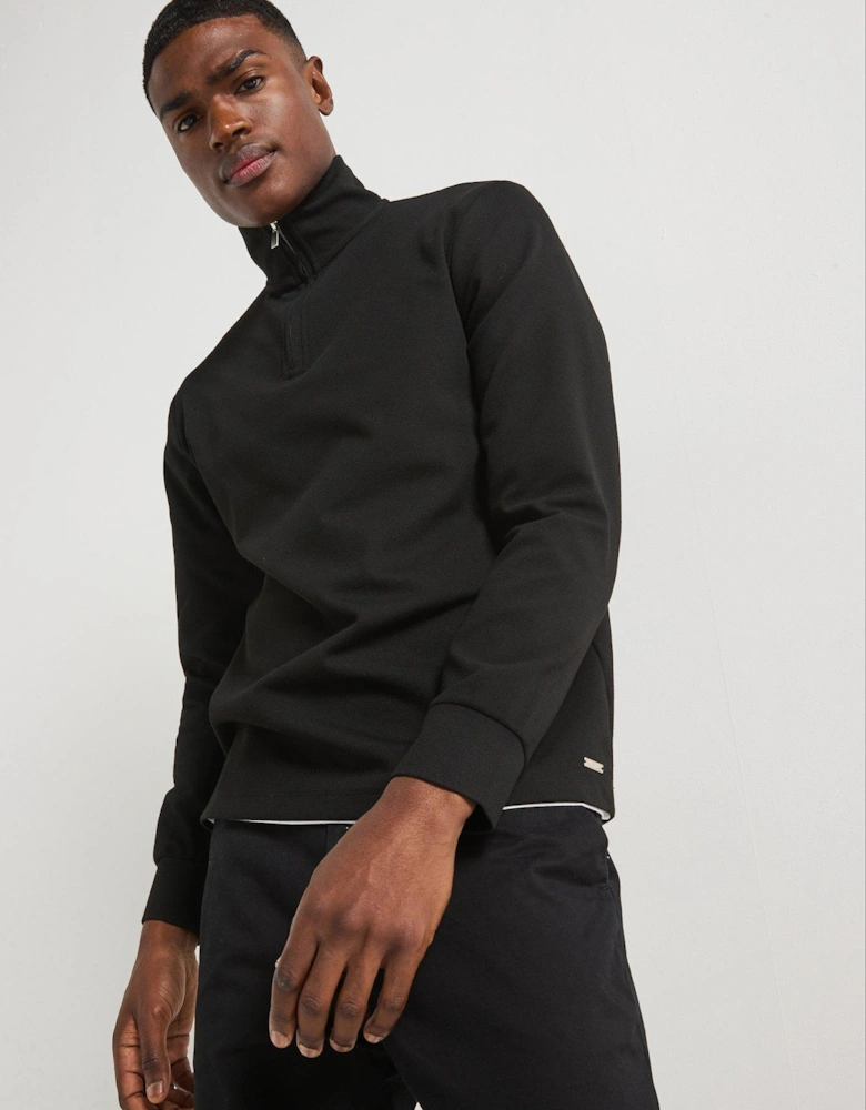 Slim Fit Smart Pique 1/2 Zip Sweat Top - Black