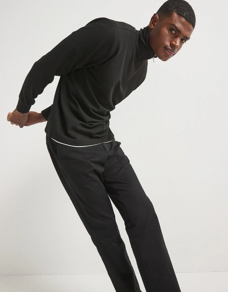 Slim Fit Smart Pique 1/2 Zip Sweat Top - Black