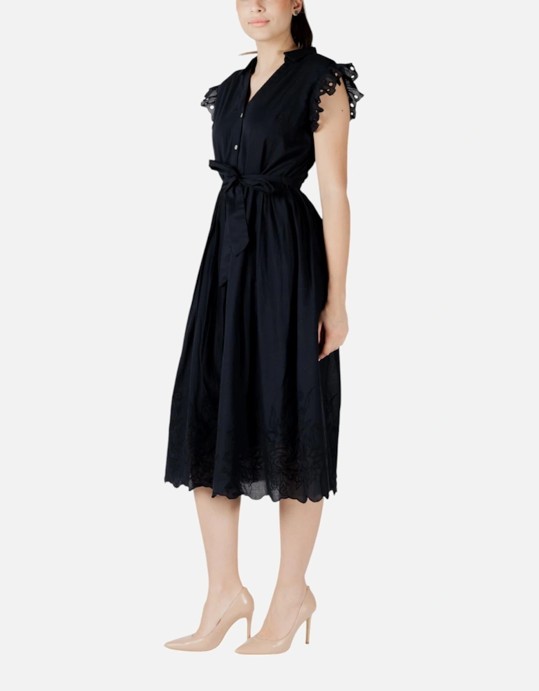 Sleeveless V-Neck Dress with Belt Women - Black Dresses