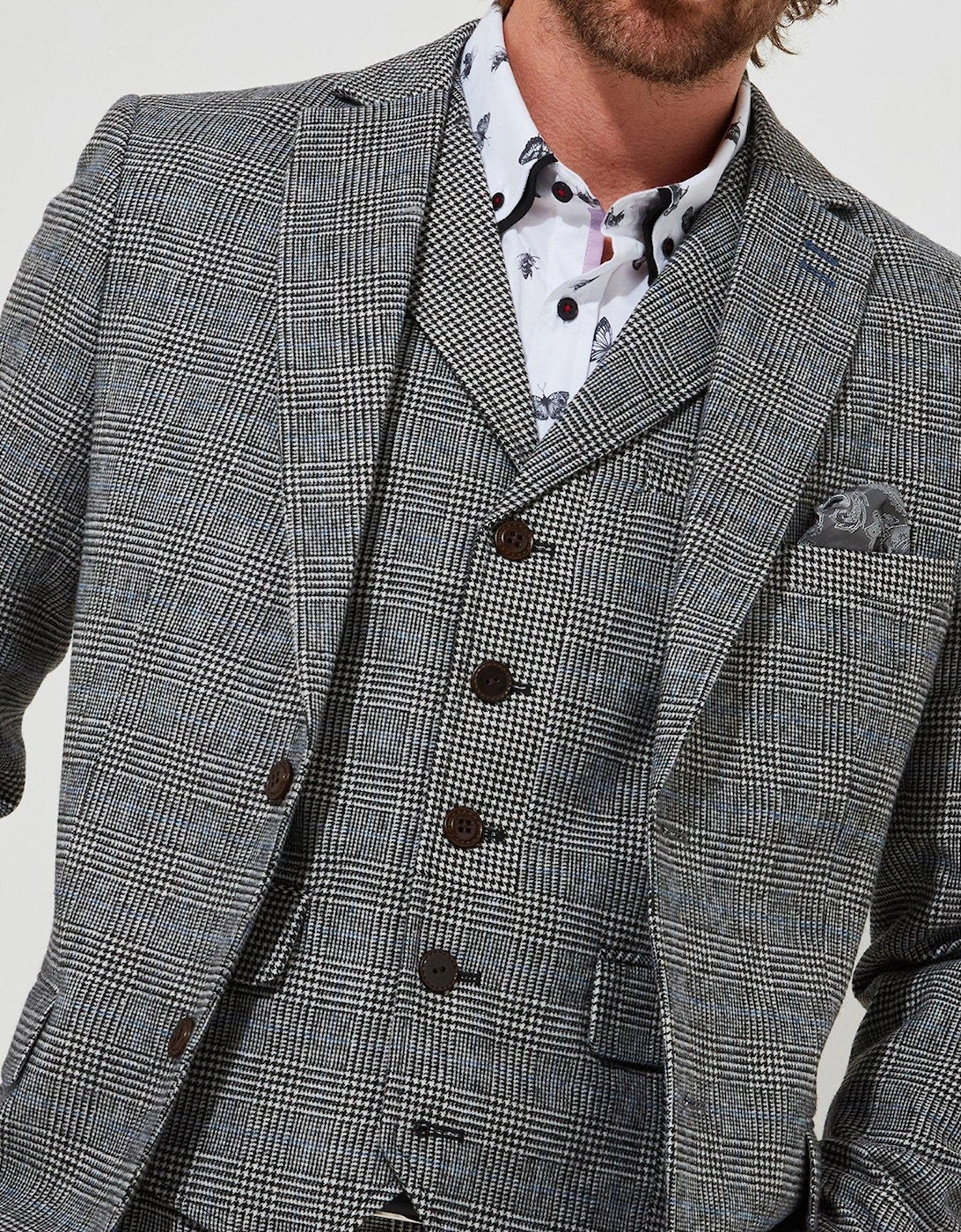 Marvellous Mix Check Blazer Jacket - Grey