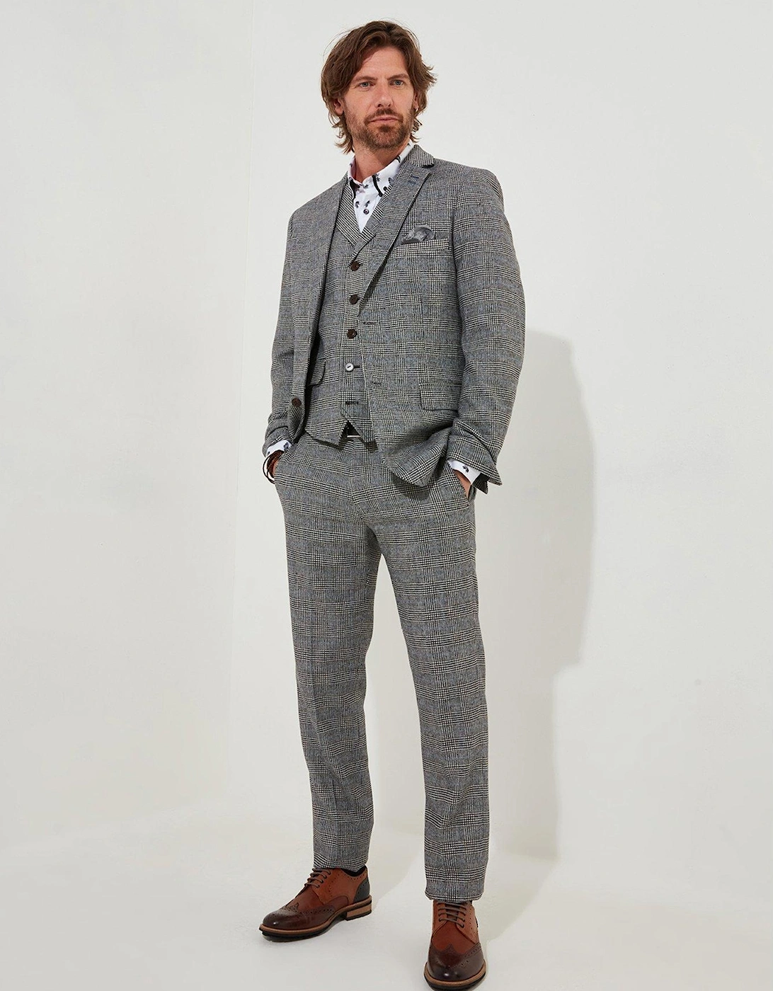 Marvellous Mix Check Blazer Jacket - Grey