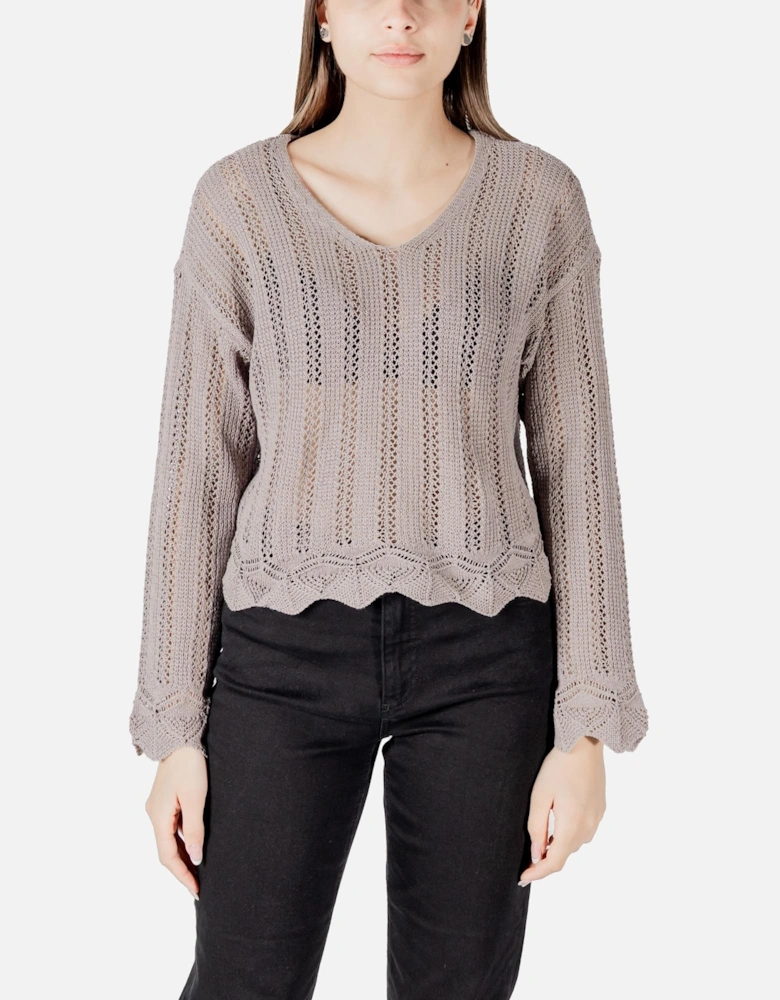 V-Neck Long Sleeve Knitwear Women - Beige
