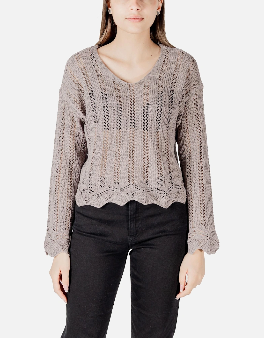 V-Neck Long Sleeve Knitwear Women - Beige, 4 of 3