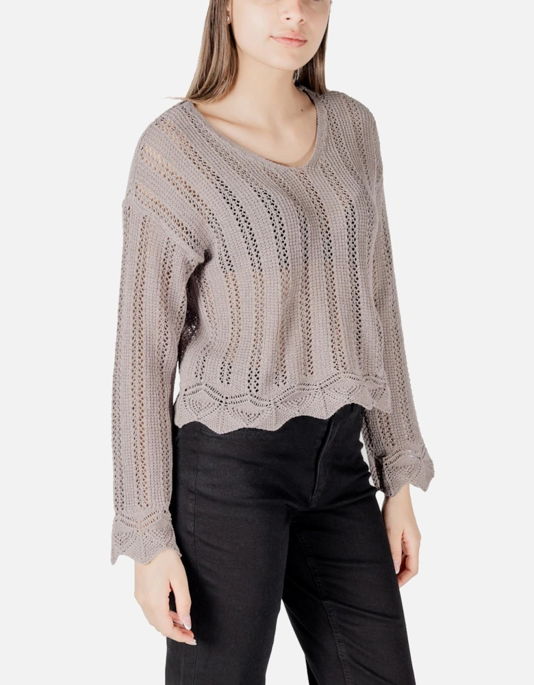 V-Neck Long Sleeve Knitwear Women - Beige