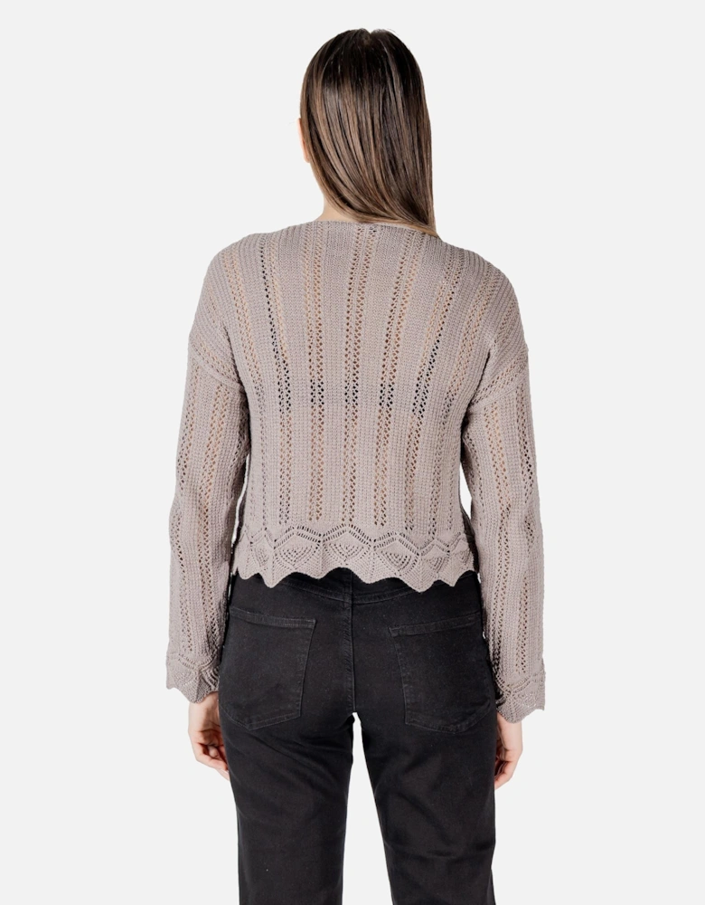V-Neck Long Sleeve Knitwear Women - Beige