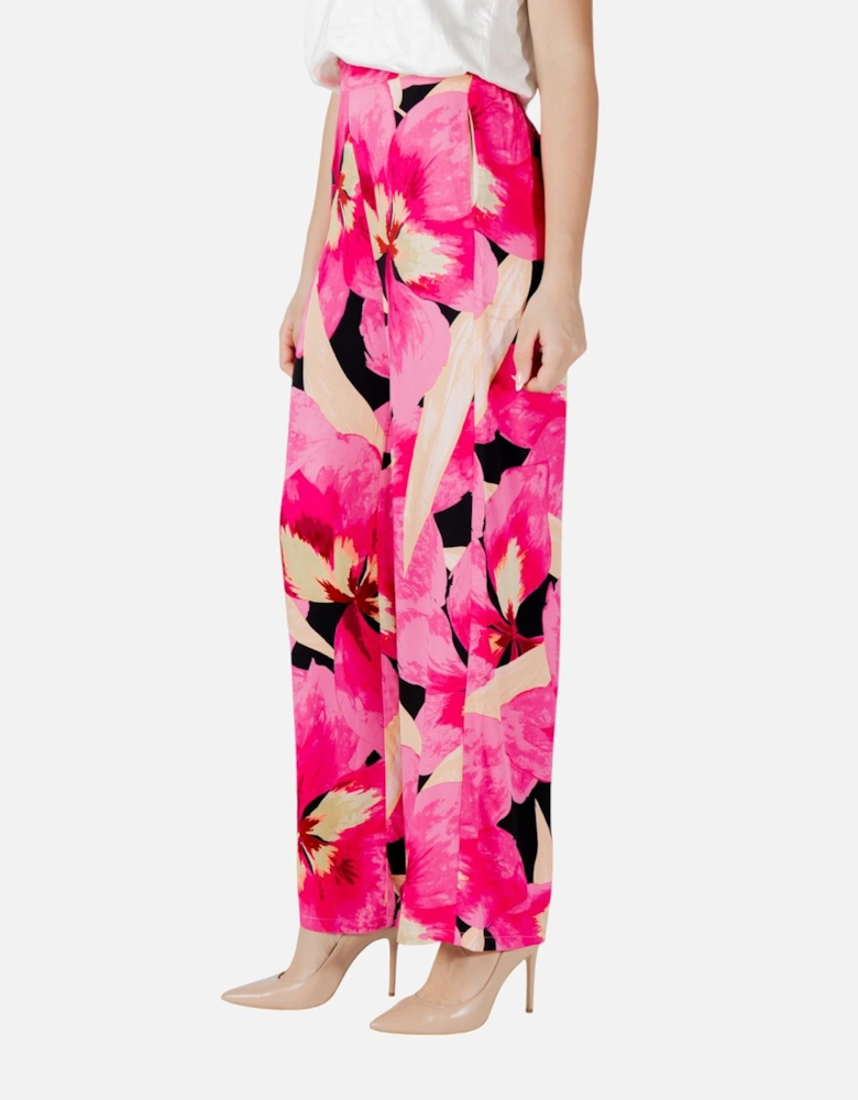 Floral Patterned Viscose Trousers with Front Pockets Women - Fuchsia