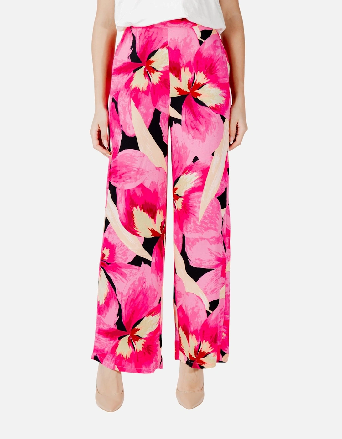 Floral Patterned Viscose Trousers with Front Pockets Women - Fuchsia, 4 of 3