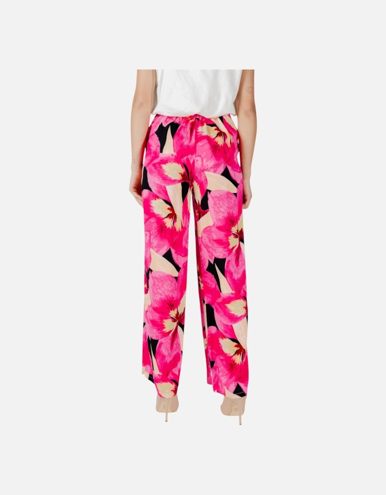 Floral Patterned Viscose Trousers with Front Pockets Women - Fuchsia