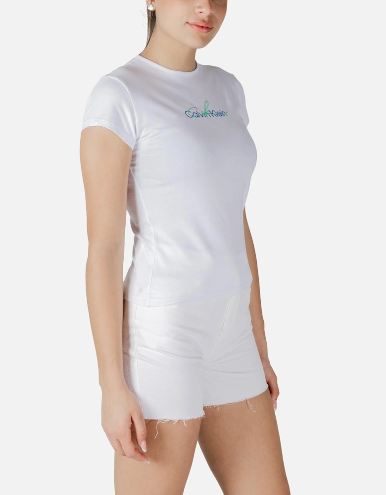 Printed Short Sleeve Round Neck T-Shirt Women - White Shirts