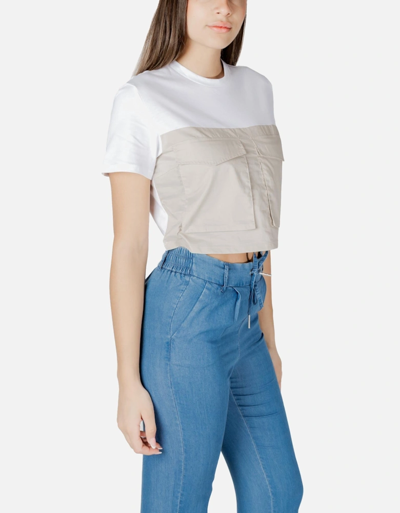 Round Neck Short Sleeve T-Shirt with Pockets Women - White Shirts