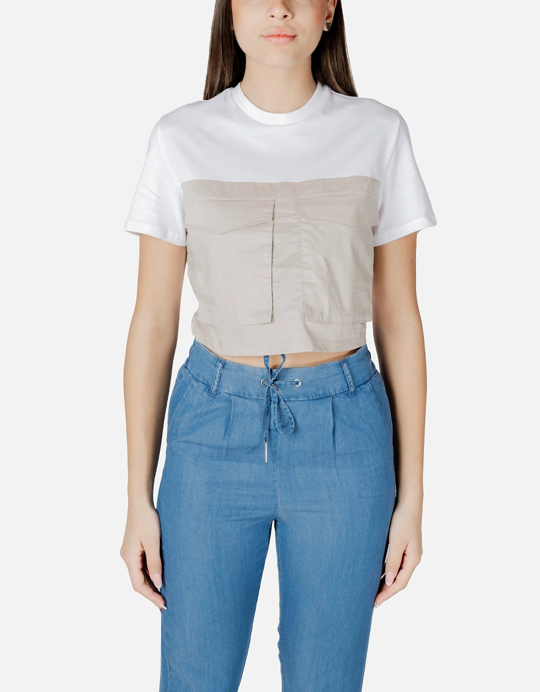 Round Neck Short Sleeve T-Shirt with Pockets Women - White Shirts, 4 of 3