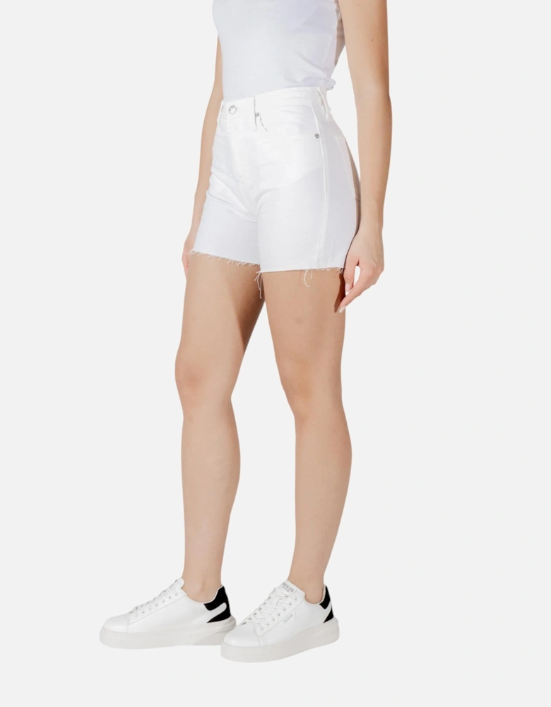High-Rise Denim Shorts with Pockets Women - White