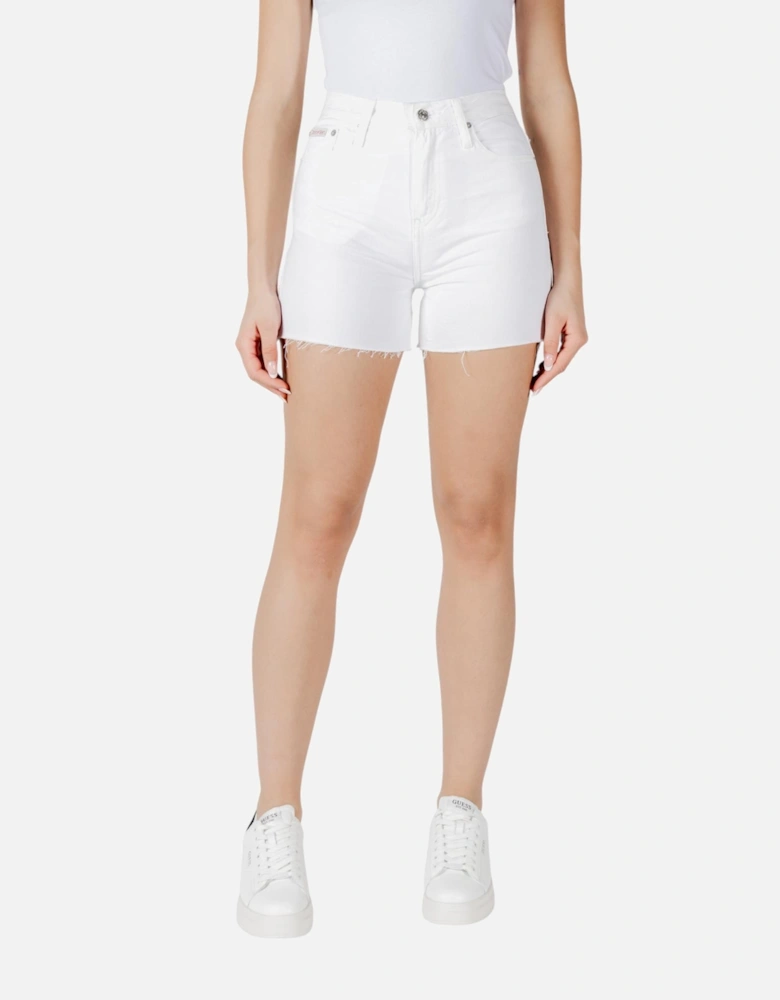 High-Rise Denim Shorts with Pockets Women - White