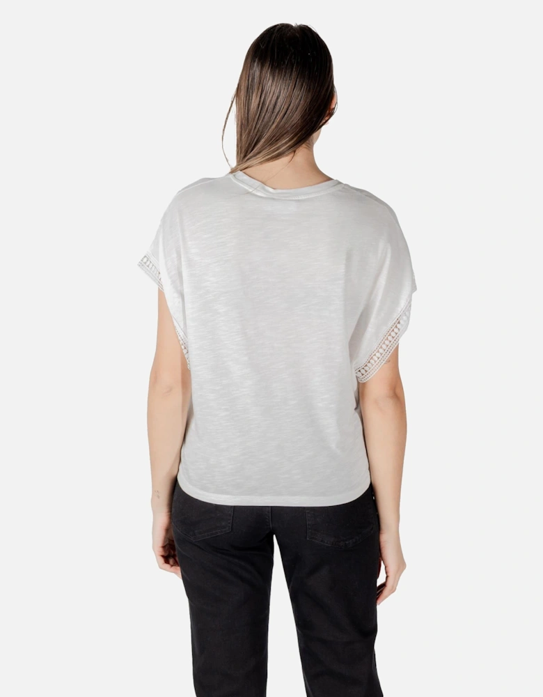 V-Neck Cotton Blouse with Short Sleeves Women - White