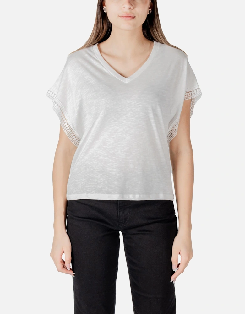 V-Neck Cotton Blouse with Short Sleeves Women - White